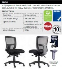 Ergo Task Chair Range And Specifications